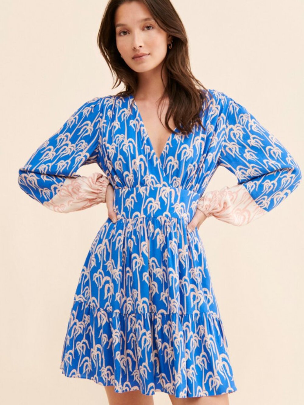 Scotch & Soda Blue Dress with Pink Palm Tree Print